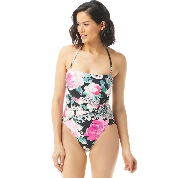 Carmen Marc Valvo: One Piece Botanico Rosa Knot Front Bandeau Size 8 - Picture 4 of 14